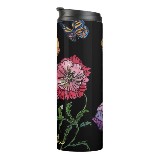 Hübsche Pflöten auf Schwarzwaldfarbe Thermosbecher (Nach rechts gedreht)