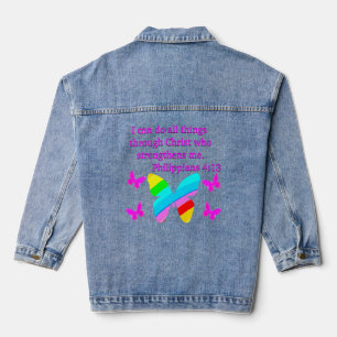 HÜBSCHE PHILIPPIANS 4:13 BUTTERFLY-DESIGN JEANSJACKE