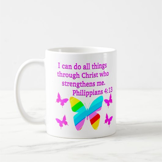HÜBSCHE PHILIPPIANS 4:13 BUTTERFLY-DESIGN KAFFEETASSE (Links)
