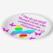 HÜBSCHE PHILIPPIANS 4:13 BUTTERFLY-DESIGN PAPPTELLER (Schrägansicht)