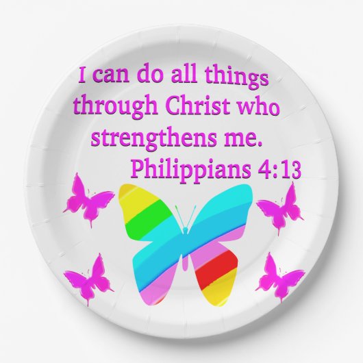 HÜBSCHE PHILIPPIANS 4:13 BUTTERFLY-DESIGN PAPPTELLER (Vorderseite)