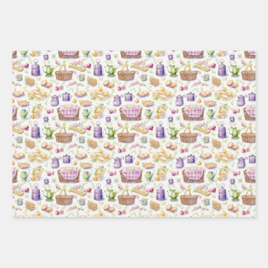 Hübsche Picnic-Körbe und Lebensmittel Geschenkpapier Set (Vorderseite 3)