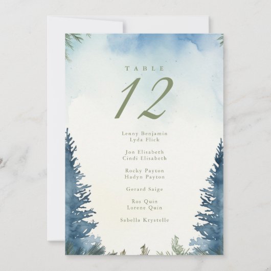 Hübsche Pinienbäume - Grüne Sitzkarte Einladung (Rückseite)