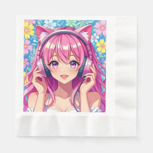 Hübsche Pink Anime Girl's Birthday Party Serviette