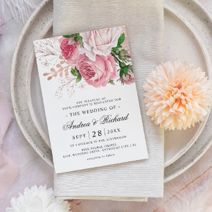 Hübsche Pink-Aquarellblütenhochzeit Einladung