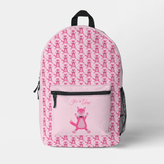Hübsche Pink Baby Fox Custom Gender Reveve Bedruckter Rucksack (Vorderseite)