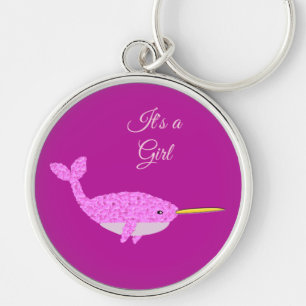 Hübsche Pink Baby Girl Narwhal Gender Aufdeckung C Schlüsselanhänger