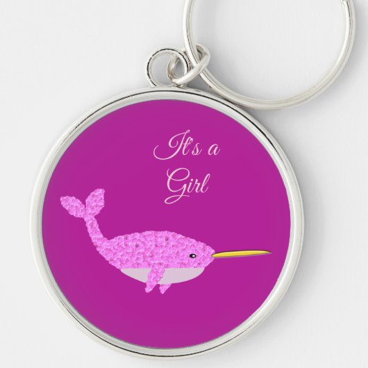 Hübsche Pink Baby Girl Narwhal Gender Aufdeckung C Schlüsselanhänger (Vorne)