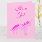 Hübsche Pink Baby Girl Unicorn Gender Reveal Karte (Gelbe Blume)