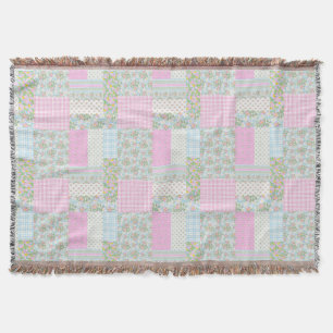 Hübsche Pink Blue Dog Roses Faux Patchwork Decke