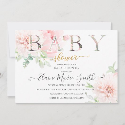 Hübsche Pink-Blume Blumenmädchen-Kinderdusche Einladung (Vorderseite)