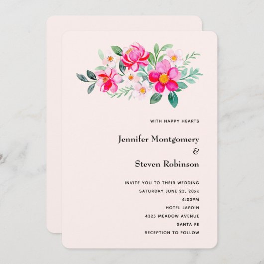 Hübsche Pink Blume Bouquet Wedding Einladung (Vorne/Hinten)