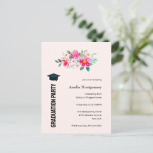 Hübsche Pink-Blume-Graduierungsparty Einladungspostkarte