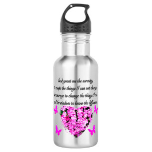 HÜBSCHE PINK-BLUME UND SCHALTFLÄCHE-SERENITY-PRAYE TRINKFLASCHE