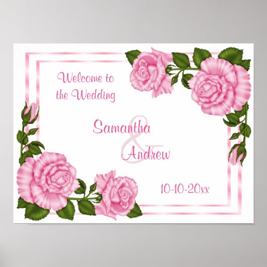 Hübsche Pink Corner Bouquets Begrüßung Poster (Vorne)