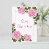 Hübsche Pink Corner Bouquets Hochzeit speichern da Einladung (Stehend Vorderseite)