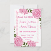 Hübsche Pink Corner Bouquets Hochzeit speichern da Einladung (Rückseite)