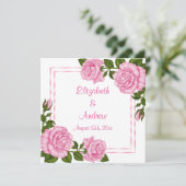 Hübsche Pink Corner Bouquets Wedding Einladung (Stehend Vorderseite)