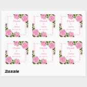 Hübsche Pink Corner Bouquets Wedding Quadratischer Aufkleber (Blatt)