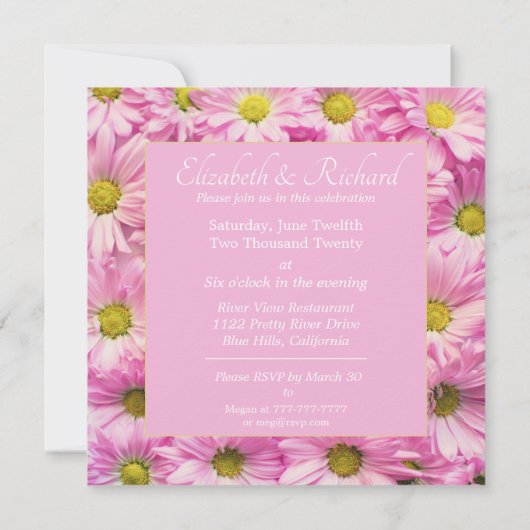 Hübsche Pink-Daisy-Hochzeit Einladung (Rückseite)