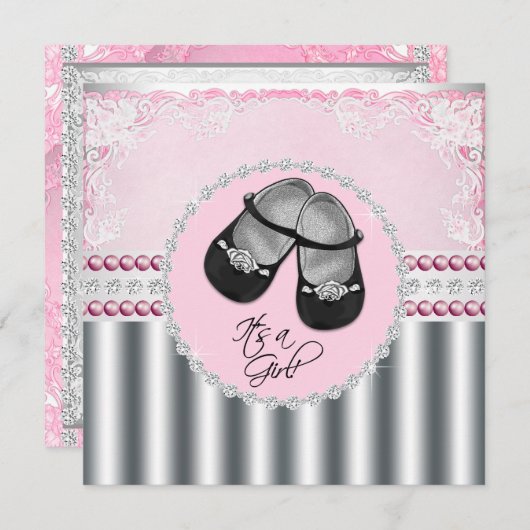 Hübsche Pink Diamonds and Pearls Baby Dusche Einladung (Vorne/Hinten)