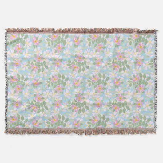 Hübsche Pink Dog Rose auf Sky Blue Pattern Decke (Vorderseite)