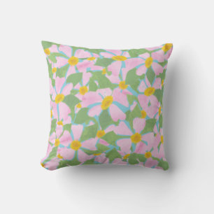 Hübsche Pink Dog Rose auf Sky Blue Pattern Kissen