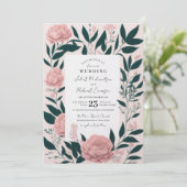 Hübsche Pink Emerald Rose Peonies Wedding Einladung (Stehend Vorderseite)