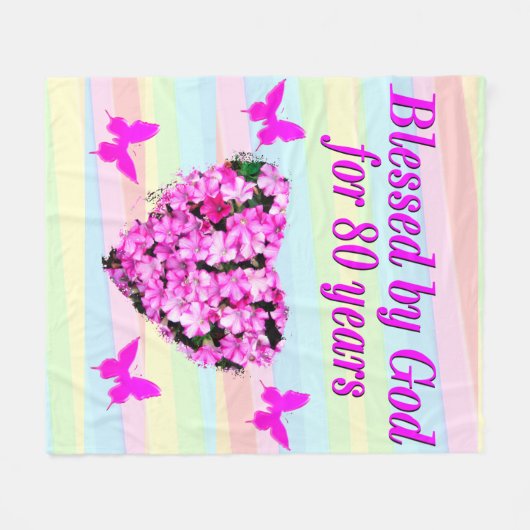 HÜBSCHE PINK FLORAL 80. BLESSINGS FLEECE BLANKET (Vorderseite (Horizontal))