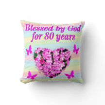 HÜBSCHE PINK FLORAL 80. GEBURTSTAGSBLESSINGS PILLO