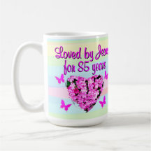 HÜBSCHE PINK FLORAL 85. GEBURTSTAG TASSE