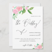 Hübsche Pink Floral Bouquet Calligrafy Wedding Einladung (Vorderseite)