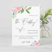 Hübsche Pink Floral Bouquet Calligrafy Wedding Einladung (Stehend Vorderseite)