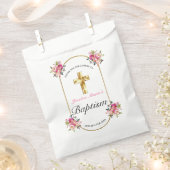 Hübsche PInk Floral Gold Cross Taufen Geschenktütchen (Ausgeschnitten)