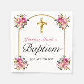 Hübsche PInk Floral Gold Cross Taufen Serviette (Vorderseite)