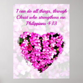 HÜBSCHE PINK FLORAL PHILIPPIANS 4:13 BIBLE VERSE POSTER