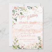 Hübsche Pink Floral Script Hochzeit Einladung (Vorderseite)