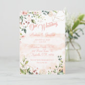 Hübsche Pink Floral Script Hochzeit Einladung (Stehend Vorderseite)