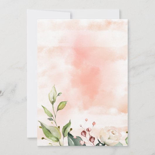 Hübsche Pink Floral Script Hochzeit Einladung (Rückseite)