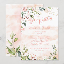Hübsche Pink Floral Script Hochzeit Einladung