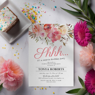 Hübsche Pink Floral Überraschung Geburtstagsparty Einladung
