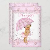 Hübsche Pink Girl Baby Dusche Blumenschirm BR Einladung (Vorne/Hinten)