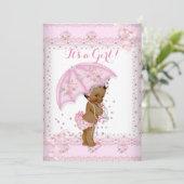 Hübsche Pink Girl Baby Dusche Blumenschirm EAA Einladung (Stehend Vorderseite)