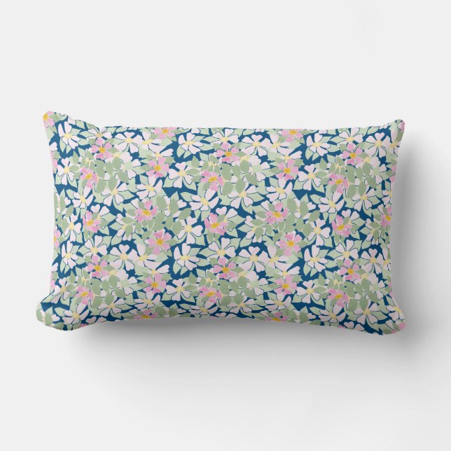 Hübsche Pink Hund Rose auf Deep Blue Lumbar Pillow Lendenkissen (Vorderseite)