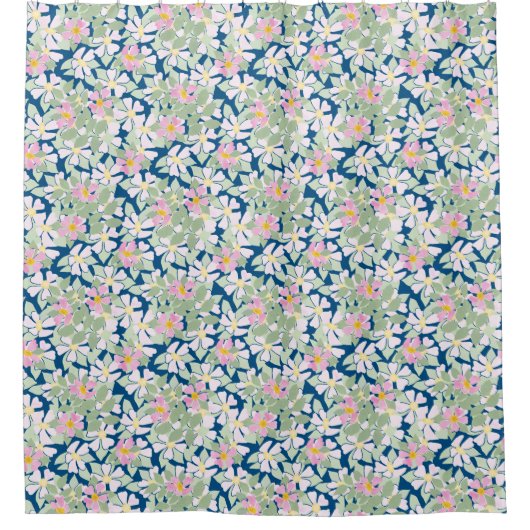 Hübsche Pink Hund-Rose auf Deep Bluee Blumenmuster Duschvorhang (Vorderseite)