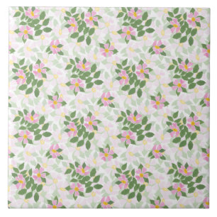 Hübsche Pink Hund-Rose auf weißem Muster Fliese