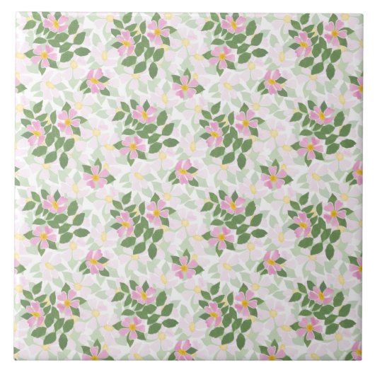 Hübsche Pink Hund-Rose auf weißem Muster Fliese (Vorderseite)