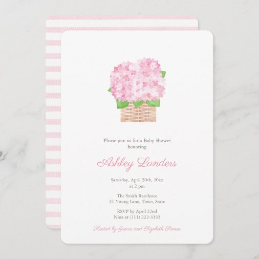 Hübsche Pink Hydrangea Girl Babydusche Einladung (Vorne/Hinten)
