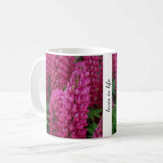 Hübsche Pink Lupine Blume Tasse (Vorderseite Links)