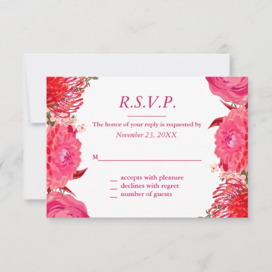 Hübsche Pink Peonics Response Card RSVP Karte (Vorderseite)